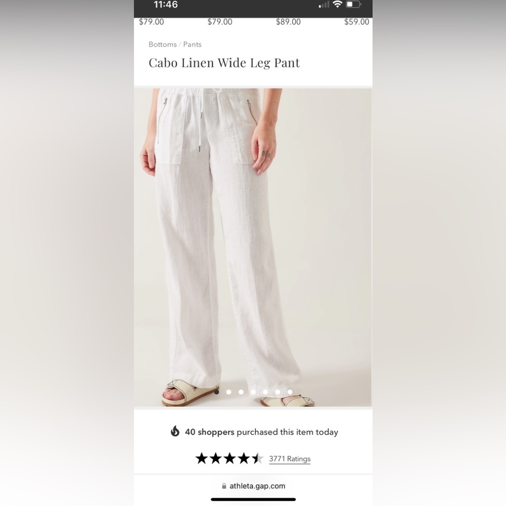 Athleta Cabo wide leg linen pants 10 NWT